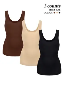 Women's Seamless Shapewear Tank Tops, 3-Pack Slimming Compression Vest, Comfortable Summer Underwear, Kardashian Style, Lady, Seamless Body Shaper