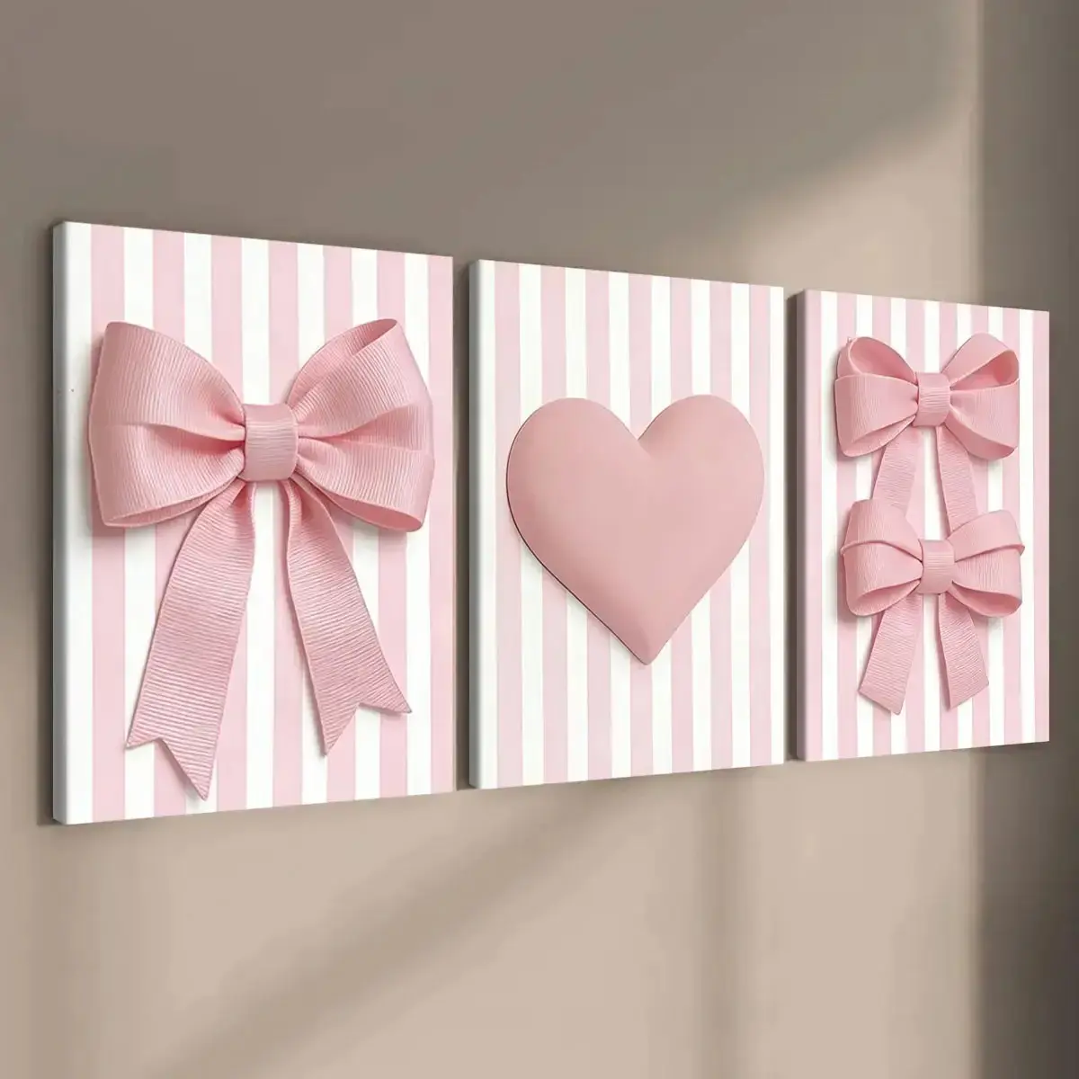 3-Piece Coquette Bow Wall Art Set, Wooden Framed Canvas Prints with Striped Heart Design, Preppy Teen Girl Bedroom & Dorm Room Decor, Ready to Hang bakugo poster