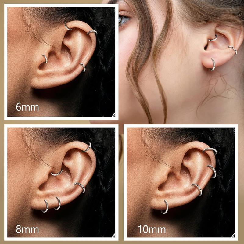 Cassieca G23 Titanium Nose Ring Hoops 20G 18G 16G 14G Septum Hinged Nose Rings Click Ring for Lip Helix Tragus Daith Rook Cartilage Lobe Earrings Conch Piercing Jewelry Hypoallergenic Nose Rings