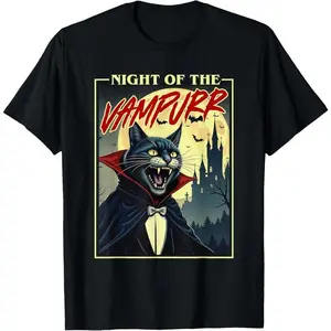 Night Of The Vampurr - Spooky Cat Vampire Halloween Ghoul Men Women Kids T-Shirt Graphic Tee Cute Graphic Tee