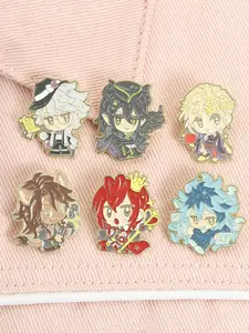 6 Piece Set Twisted Wonderland Riddle Rosehearts Riddle Rosehearts Idia Shroud Enamel Pin Cute Chibi Red-Haired Crown Flowing Hair Anime Character Alloy Brooches Lapel Backpack Badge Fashion Jewelry Accessories Gifts for Friends