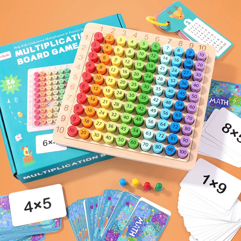 Montessori Three-In-One Multiplication Teaching Aid Set, Math Logic Thinking, Parent-Child Interaction, 100 Multiplication Cards, Math Learning Tools