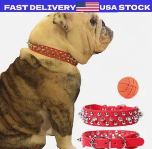 Spiked Studded Leather Dog Collar Rivets Pet Small Large Cat Pit Bull Adjustable