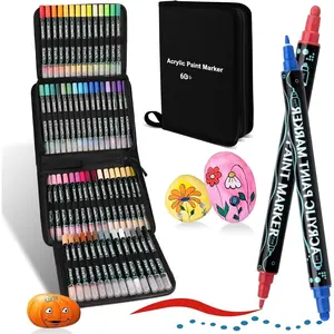 60 Colors   Markers, Dual Tip   Pens for Rock Painting Halloween Decor Pumpkin  Canvas Plastic Metal And Stone,DIY Crafts Making Art Supplies Christmas