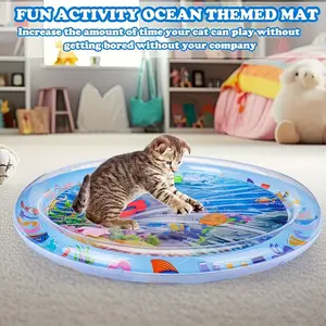 Ocean-Themed Inflatable Climbing Water Mat, Cooling Interactive Toy, Floating Fish Design, Cartoon Ocean Pattern, Suitable for Cats and Dogs
