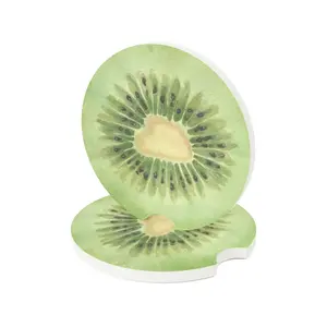 Kiwi Slice Soapstone Car Coasters, Set of 2, Fun Tropical Fruit Drink Coasters for Cars, Kitchen & Desk, Summer Fruit Gift