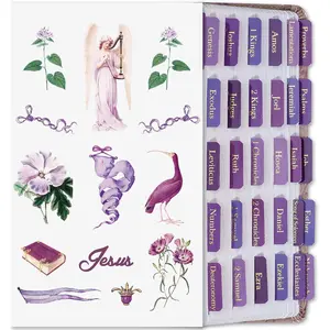 Purple Bible Tabs with Stickers, Laminated Gold Foil Large Print Bible Tabs for Women Men, 66 Bible Book Tabs for Old and New Testament, 9 Blank Tabs for Study Bible (Hyacinth Purple)