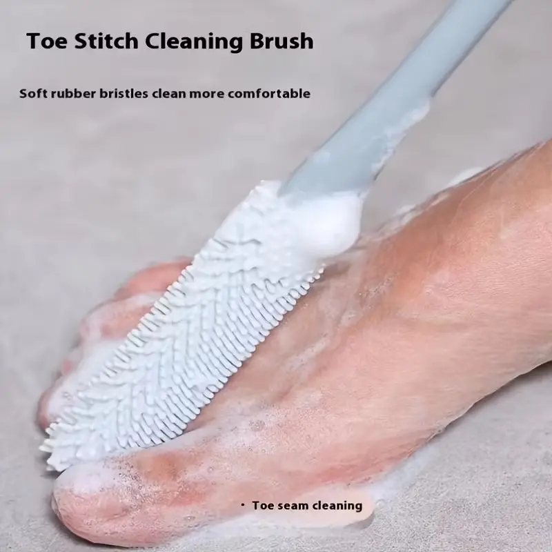Human-Engineered Long Handle Pedicure Foot Brush Set, Soft Silicone Sensitive Cleansing Toe Cleaner & Exfoliating Massage Tool, Feet Callus Remover, Non-Alcoholic Bathroom Accessories