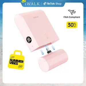 iWALK Multifunctional Power Bank, 13500mAh Compact Mobile Accessories with 4500mAh Mini Battery & 9000mAh Base Unit, USB-C In/Out Fast Charge for iPhone 16/15/14/13 Series, iPad, AirPods, Samsung Galaxy, Google Pixel, Pink Cable Connector, Charger, Portab