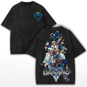 Kingdom Hearts Oversized Vintage Washed Tee, a cool Trending Anime Game Graphic T-Shirt for Fans. Unisex Streetwear style for ultimate comfort.