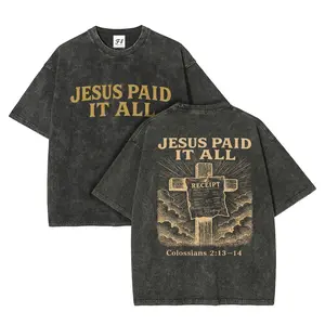 Jesus Paid It All Receipt Nailed To Cross Back Graphic T-Shirt Colossians Bible Verse Christian Streetwear Acid Wash Good Friday Easter Tee Unisex Vintage Vintage Vintage Man