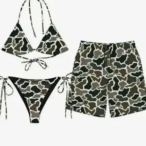 Matching Camo Bikini and Swim Shorts Set, Couple Beachwear Outfit EKT M9Z 7VH
