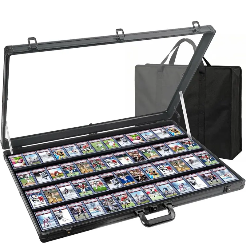 Aluminum Card Display Case 34x22 Large Portable Trading card Storage with Lock - Heavy Duty Sports Card Showcase for Graded Slabs, Collectibles, and Exhibits - Sleek Professional Black Finish