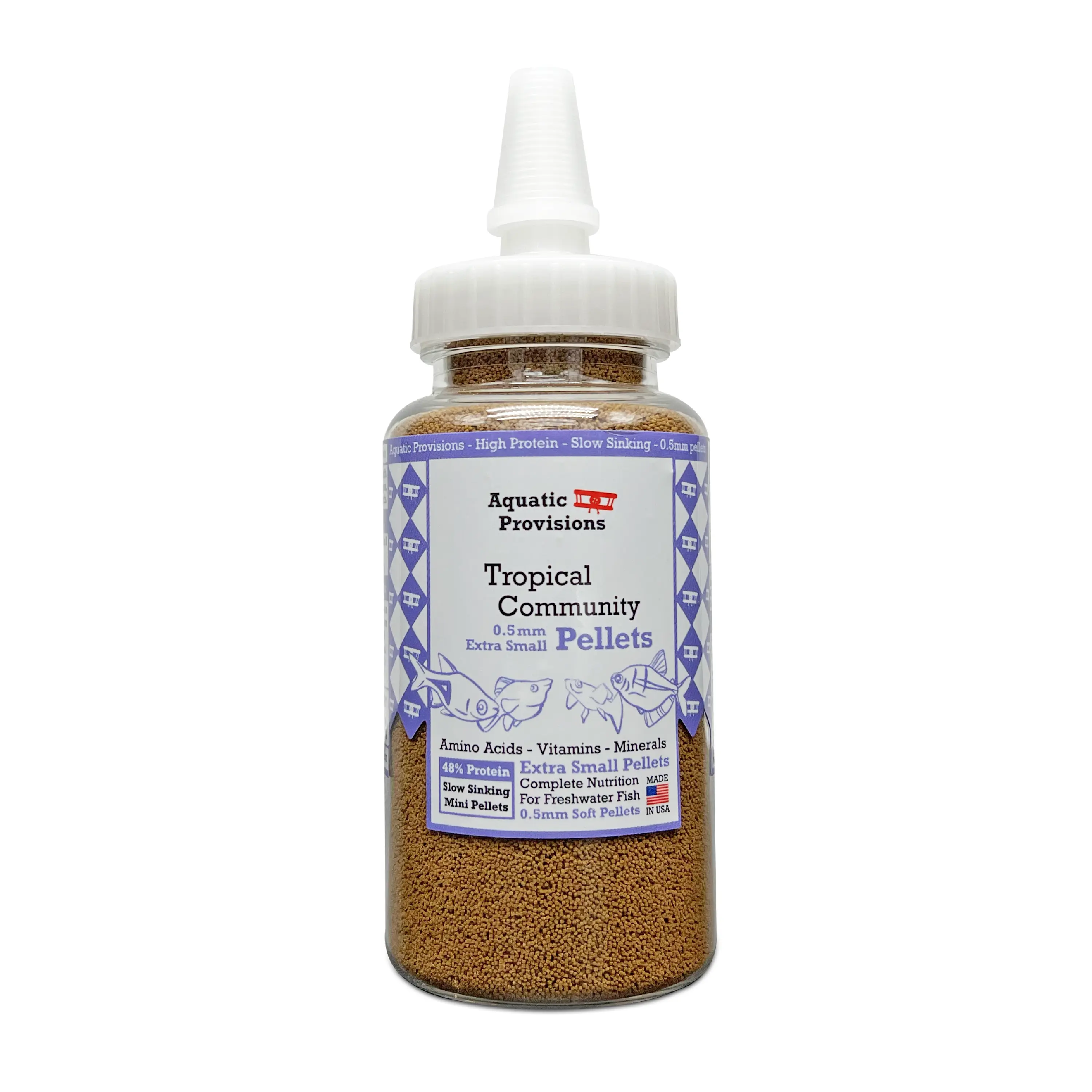 0.5 mm Tropical Community Pellets, Extra Small Sinking Fish Food for Freshwater and Saltwater Aquarium Fish