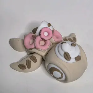 3D Printed Donut Coffee Turtle with Whipped Cream - Unique 3D Printed Design
