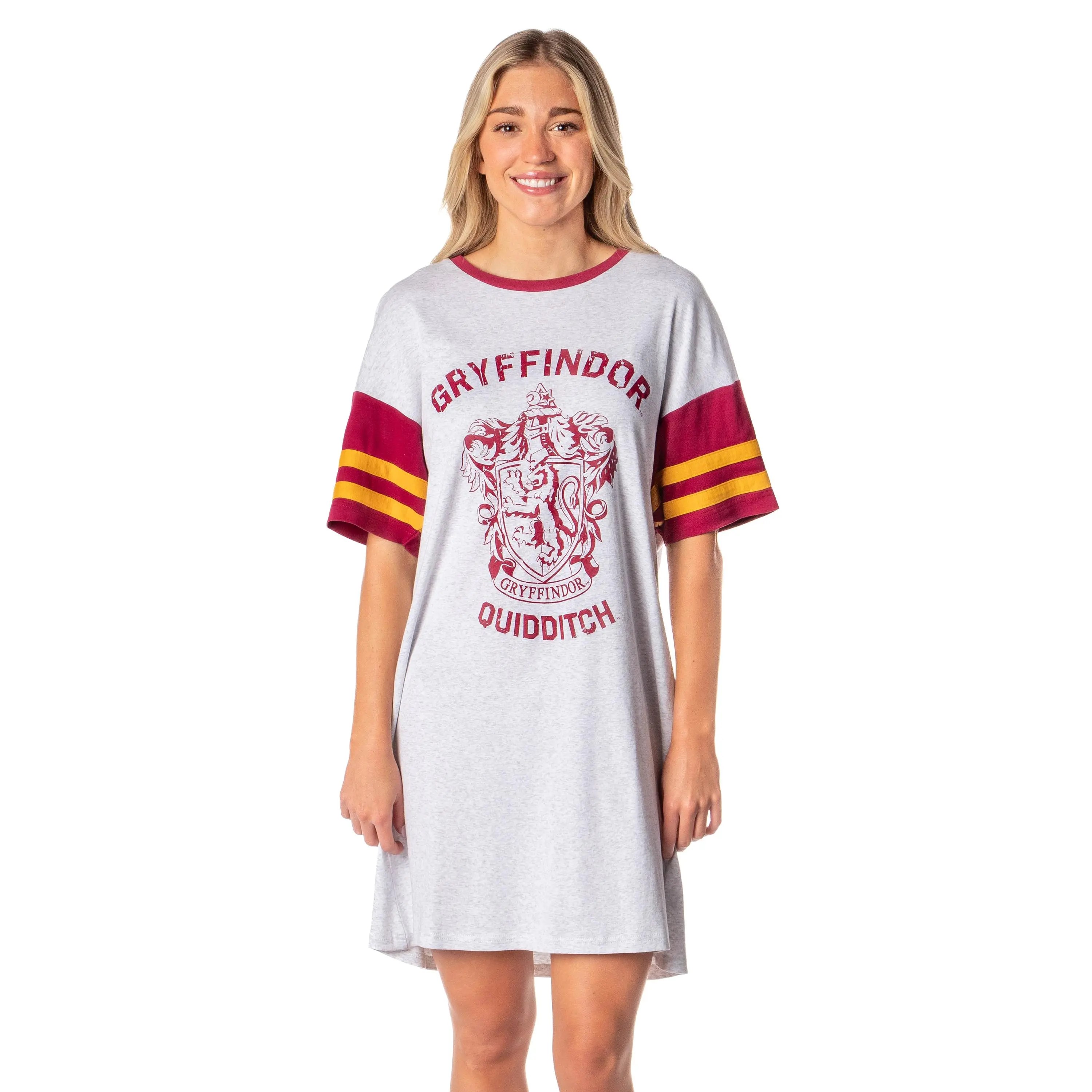 Harry Potter Women's Hogwarts All Houses Quidditch Nightgown Pajama Shirt Dress, Jersey, Nightwear, Fabric, Crewneck