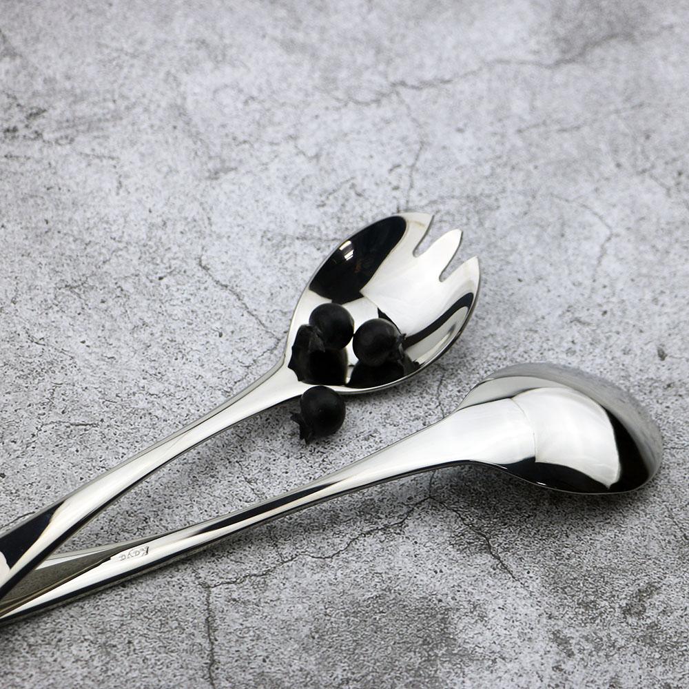 Stainless Steel Mirror Polished Silver 2 Pcs Salad Fork 2 Pcs Salad Spoon Silverware Server Utensil Set