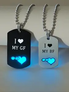2-Piece Glow in the Dark Heart Couple Necklace Set, Cute Infinite Love Heart Design, Romantic Gifts for Couples