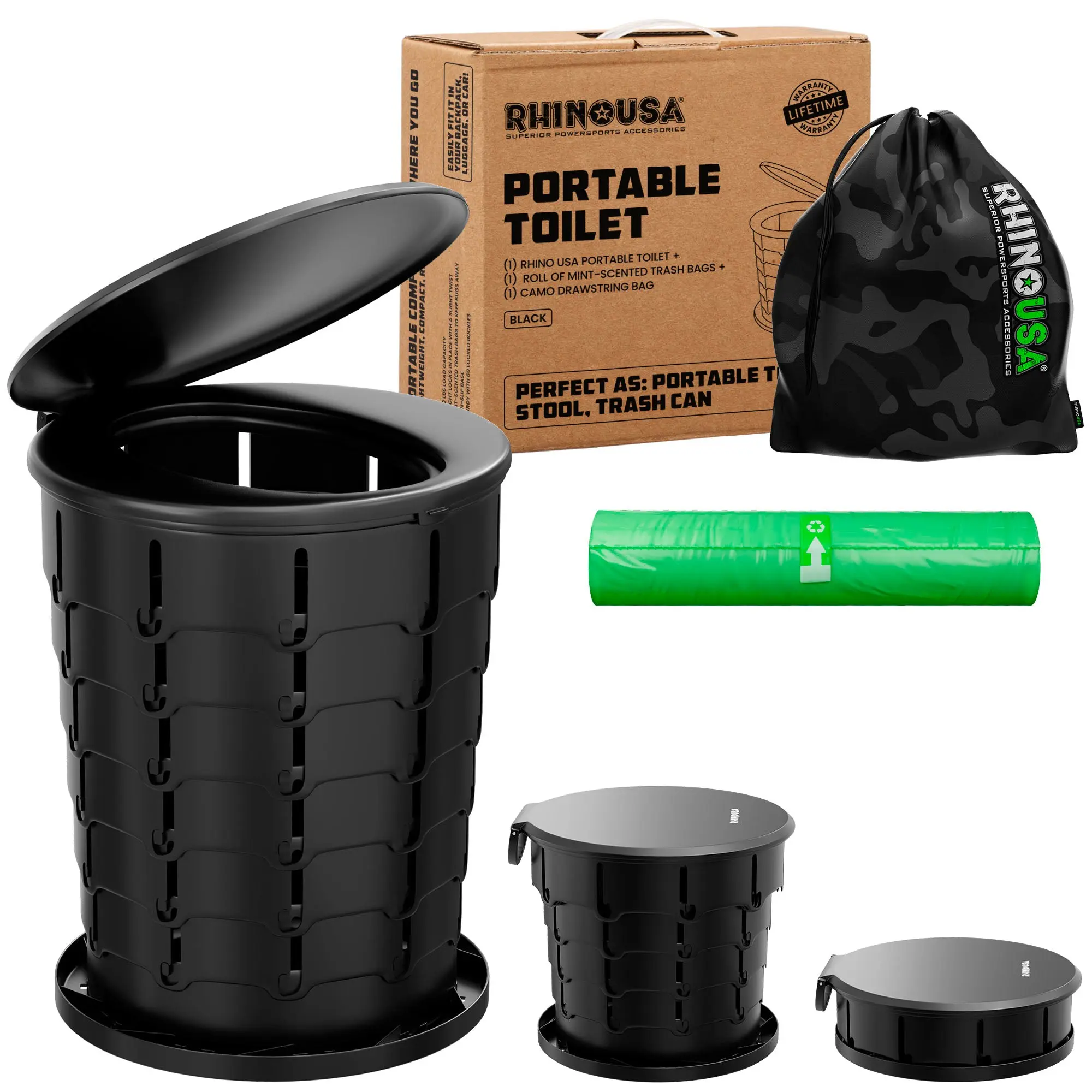 Rhino USA XL Portable Toilet for Camping (400lbs Capacity) Retractable Portable Toilet Rhino USA XL Portable Toilet for Camping (400lbs Capacity) Retractable Portable Toilet