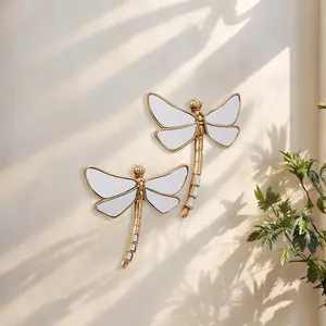 Whimsical Gold Dragonfly Wall Decor, 3D Curved Tail Mirrored Insect Art, Fairycore Room Aesthetic