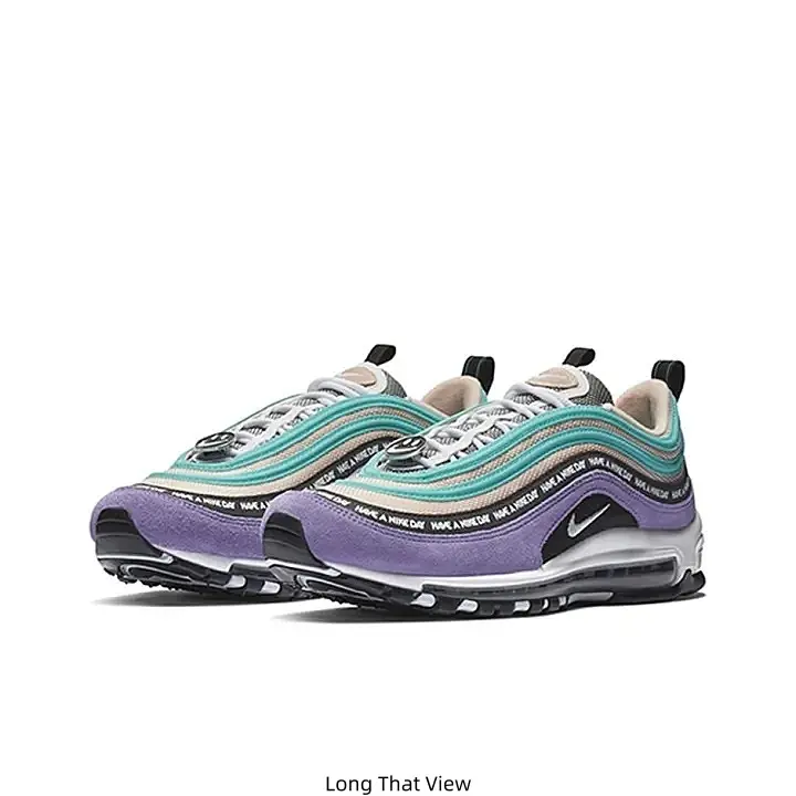 Low Top Full Air Cushion Running Sneakers Multi-Tone Gradient Layered Fabric Upper Purple Toe Panel Black Nike Swoosh Logo Silver Midsole Visible Full Air Unit Black Speckled Rubber Anti-Slip Outsole Lace-Up Breathable Casual Sports Trainers for Men Women