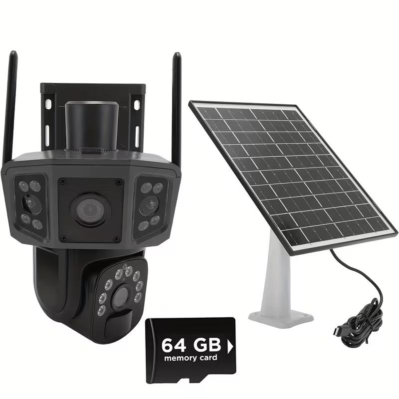 4K/8MP Solar-powered Outdoor Security Camera, 2.4GHz Wi-Fi, Pan/tilt, Dual Lenses, PIR Human Detection, Color Night Vision, Two-way Audio, Home Solar-powered Security Camera | Wireless Outdoor 355° Panoramic View, IP66