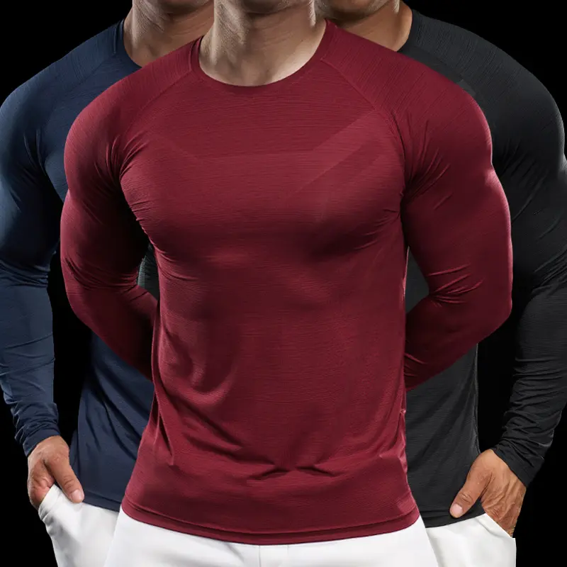 Nadsir Men's 2025 Raglan Sleeve Athletic Compression Shirt - Polyester-Elastane Blend, Long-Sleeve, Quick-Dry, Moisture-Absorbing, Sunscreen, Breathable Gym Outfit Tee for All Seasons, Fitness