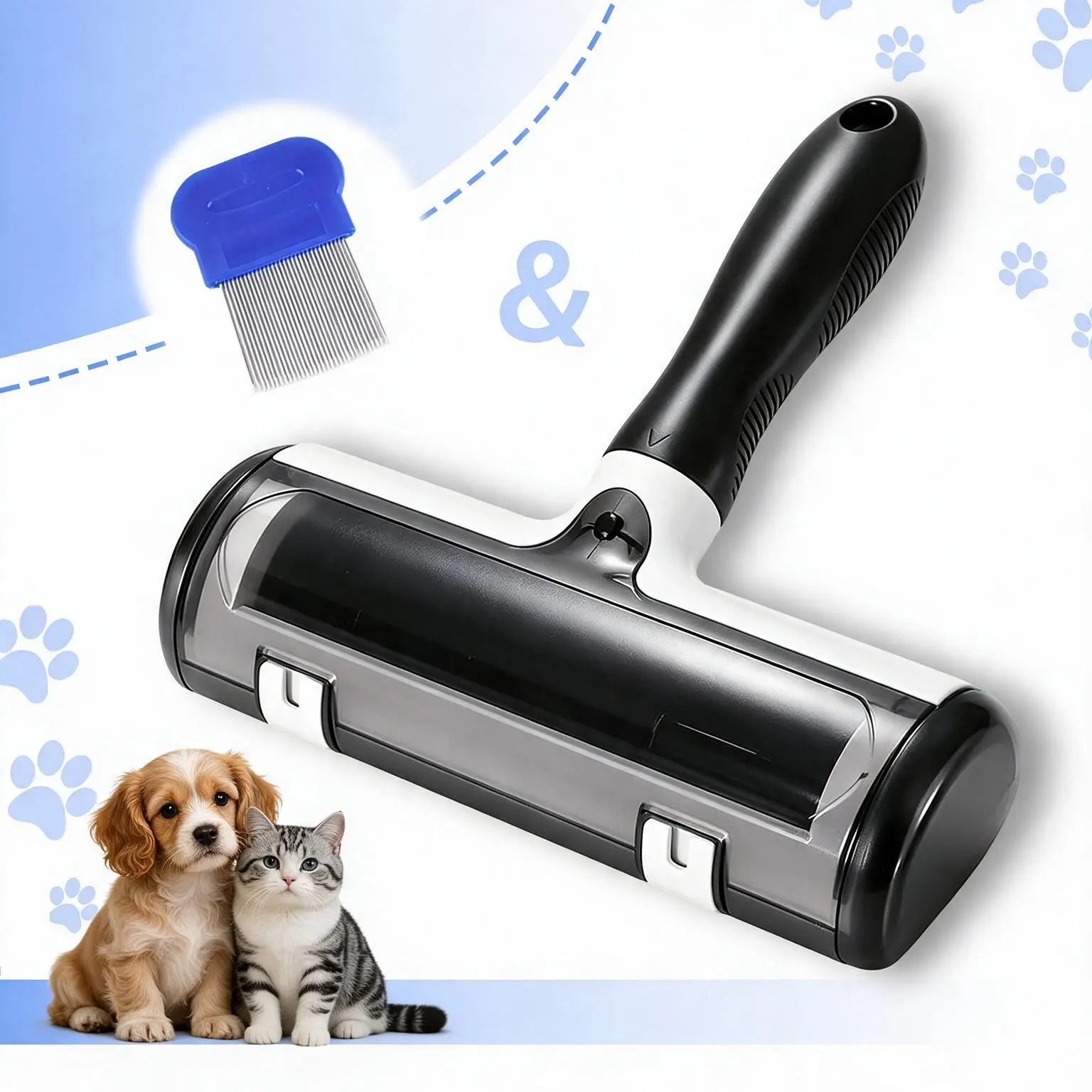 Portable Pet Hair Removal Roller,Reusable Dog & Cat Hair Remover,Self-Cleaning Lint Roller,Picks Up Pet Fur,Lint & Dust from Couch,Furniture,Carpet,Car Seats & Clothes