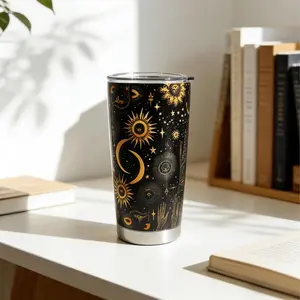 Celestial Palm Tumbler 20oz Sun Moon Hand Design Western Rustic Stainless Steel Mug with Lid & Straw for Sarcasm Lovers Featuring Funny Horse Tumbler Design Mystical Insulated Tumbler for Astrology Tarot