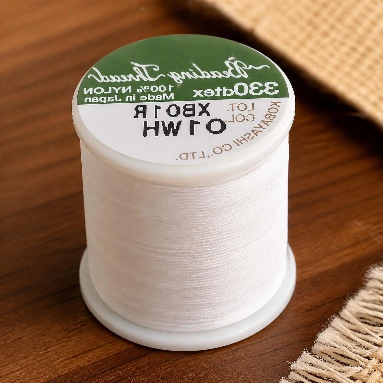 Nylon Beading Thread, White Color, Japanese Pre-Waxed 100% Nylon, 330TEX, Tangle Resistant Knotting Cords, 50m /55 yds Spool, Use for Seed Bead Projects, Loom Work & Bead Weaving