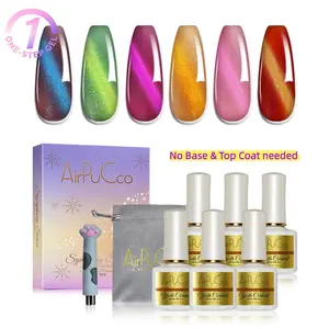 Airpucco One-Step Gel Nail Salon Polish 6Pcs Set, Ultra-Portable Compact Design, Soak Off UV Light Cure Nude Gel Polish Kit for Salon & DIY Nail Art at Home