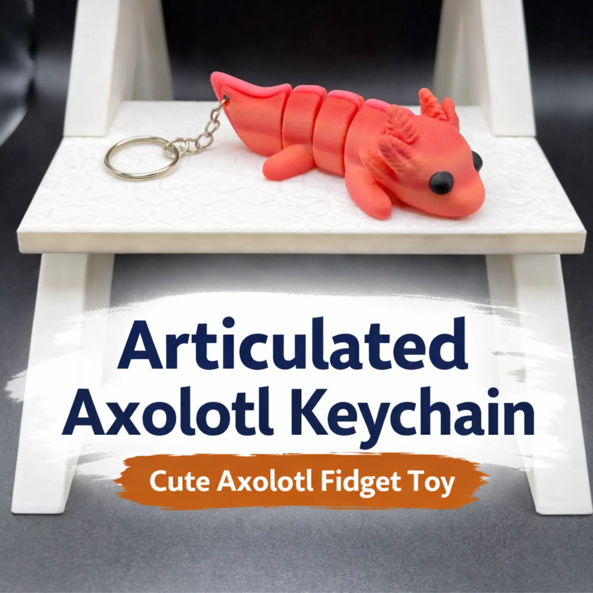 Wiggle Axolotl Keychain 3D Printed – Tiny Articulated Axolotl Fidget Toy That Moves