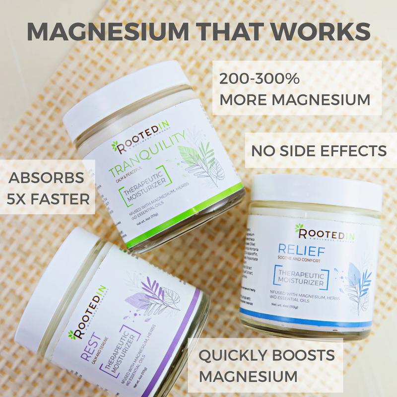 Rooted In Magnesium Cream Set | Sleep, Calm & Recovery | High-Absorption Formula | Hydrating & Fast-Acting Relief | Non-Greasy | 4 oz | Moisturizing Body Care