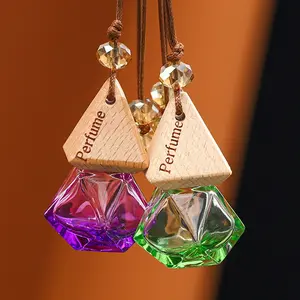 Car Air Freshener Bottle Colorful Glass Diffuser Hanging Ornament, Long-Lasting Fragrance Empty Bottle for Car Wardrobe Bag, Car Interior Diffusers