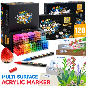 Acrylic Paint Markers Set, Art Supplies, 36 Colors/72 Colors/120 Colors, Fine Tip 0.7mm, Ideal for Detailed Work, Fast Drying Ink, Suitable for Glass Metal Ceramic Plastic Stone Wood Paper Canvas Crafts