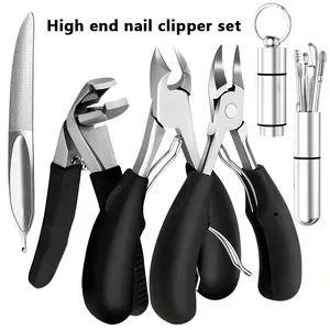 Senior Thick Nail Clippers Set, Slanted Head Big Toe Nippers with Catcher, Wide Jaw Opening, Nail Scissors, Includes File & Cuticle Trimmer, Manicure Kit