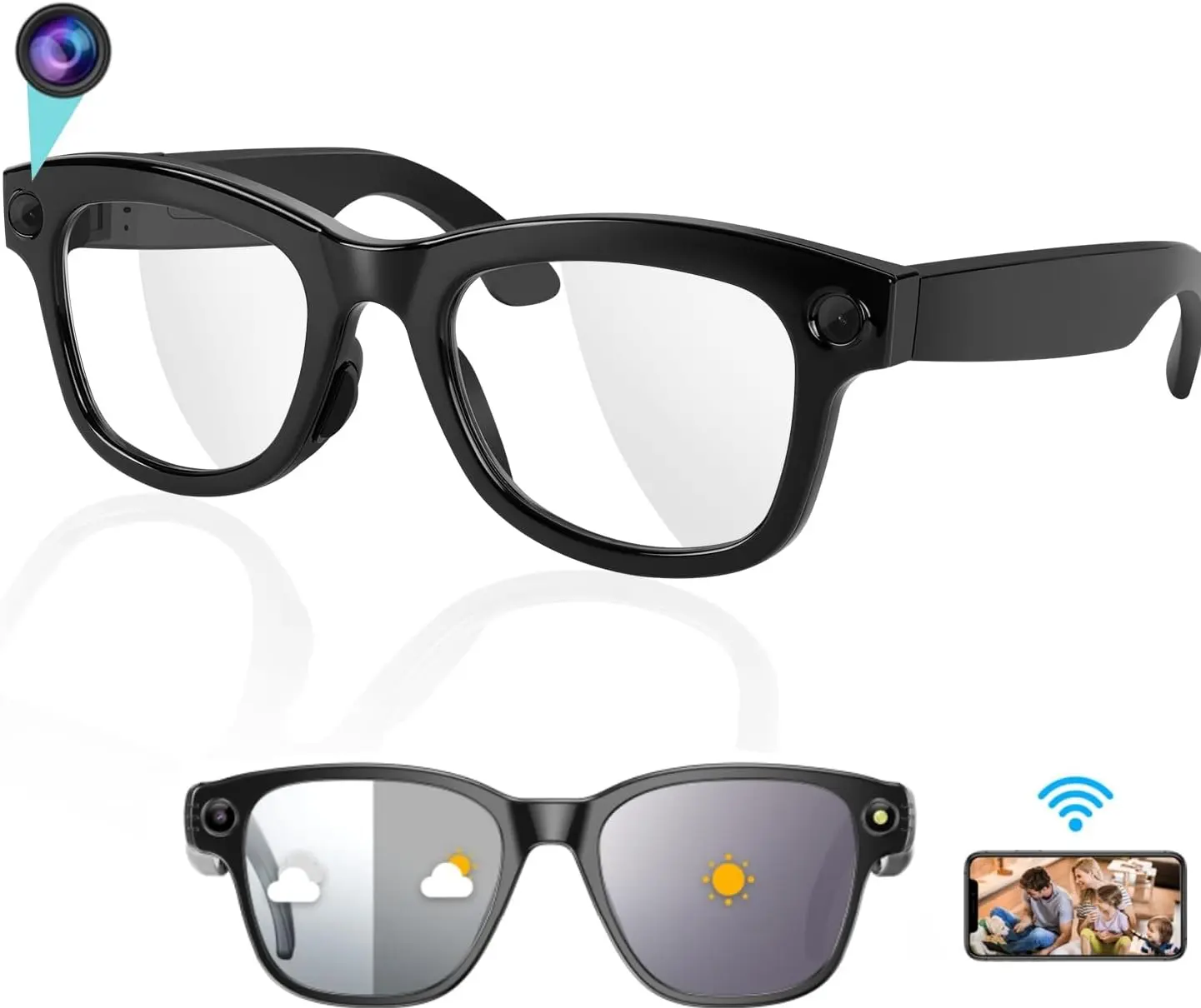 AI Smart Glasses with Camera and Bluetooth, 8MP 4K Video Audio Recording Glasses with Translation & Voice Control, IP67 Waterproof Smart Glasses for Business & Outdoor