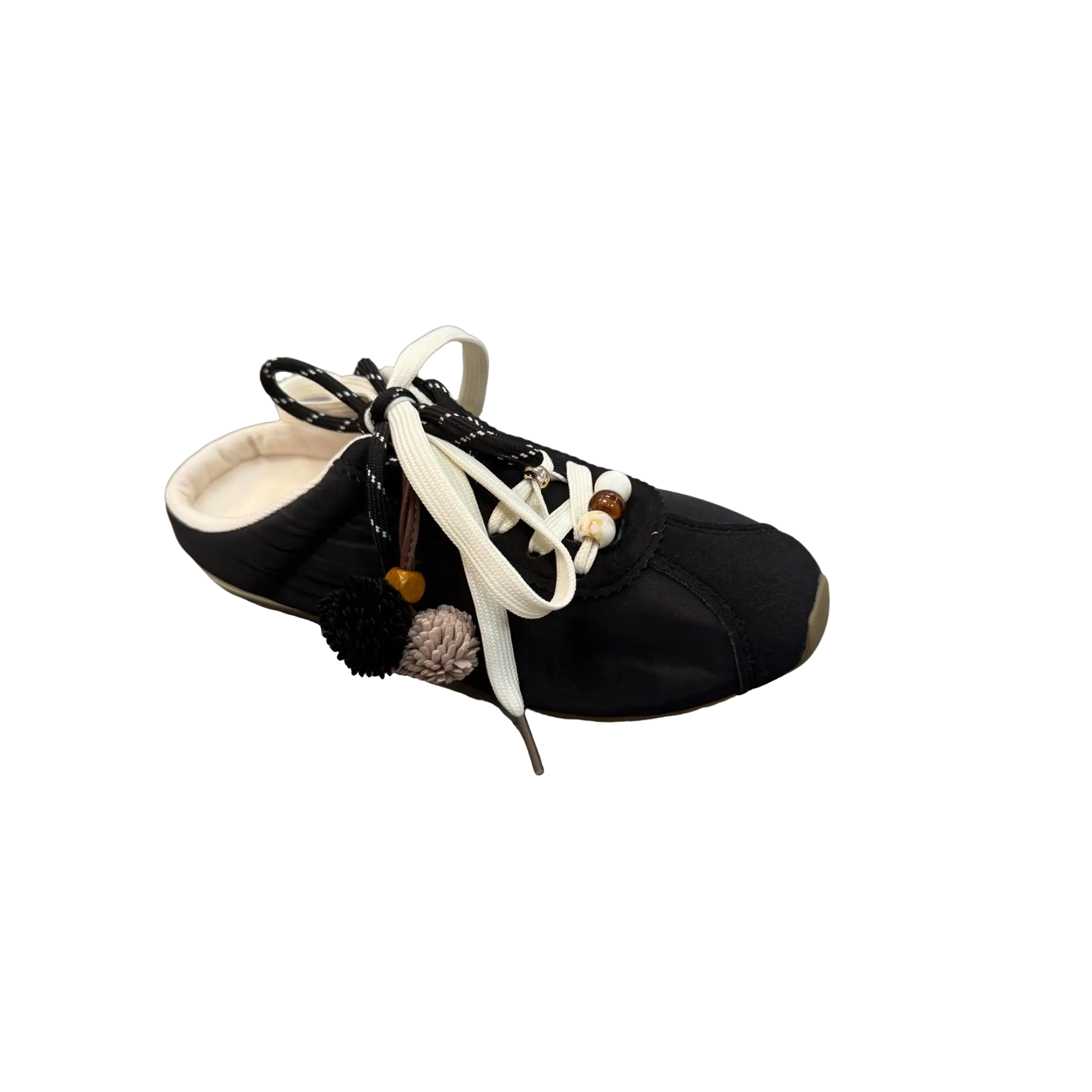Women's Neutral Black Lace-Up Casual Trainer Footwear - Closed Toe, Decorative Tassels, Everyday Walking Shoes