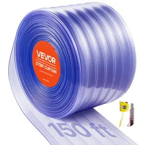 VEVOR Clear PVC Strip Curtain,  150 ft Length x 12 in Width, Ribbed Plastic Door Strip Bulk Roll, Walk in Freezer Cooler Curtain Strips for Doorways of Supermarket, Garage, Warehouse, Pet Animal House
