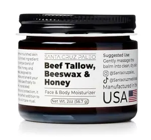 HOT NEW!! Santa Cruz Paleo, Beef Tallow, Beeswax & Honey Face Moisturizer, Organic, Unscented Grassfed Beef Tallow Skin Care, Sunscreen Free, Non Comedogenic Face & Body Moisturizer for Sensitive Skin, 2 Oz