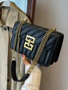 Women's Fashion Chain Strap Crossbody Bag, Simple Solid Color Shoulder Bag for Daily Used, Casual Trendy Versatile High-quality Daily Commuting Bag