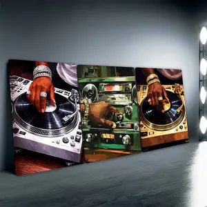 3pcs/Set Wooden Framed, Black Man Dj Music Art Poster, Black Boy Wall Art Canvas Painting, Hip-hop Style Wall Art Print, Fashion Art For Bedroom, Living Room, Wall, Room, Home Decor