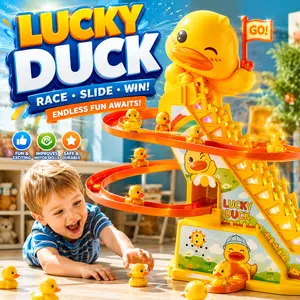 Duck Yellow Ducklings Climbing Stairs Toy with Track FunSlide Track Electric Slide Toy with Light and MusicEducational Toy Holiday Gift Birthday Gift Christmas Gift