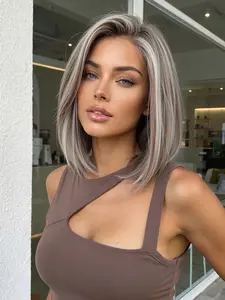 13x6 Lace Front Wig for Women, Short Straight Bob Hair with Free Parting, Lightweight Heat Resistant Full Wig for Fashionable Looks, Bob Cut Wig, Synthetic Lace Wig, Straight Wigs