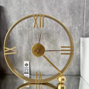 40cm Handmade Nordic Style Metal table standing Clock Wall Art Home Decor Iron Circle Ring Simple Modern Clock For Living room