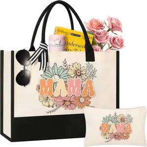 Mother Day Gift, Mom Birthday Gifts from Daughter Son, Canvas Tote Bag Makeup Bag for Mom Personalized Gift Set, Lightweight
