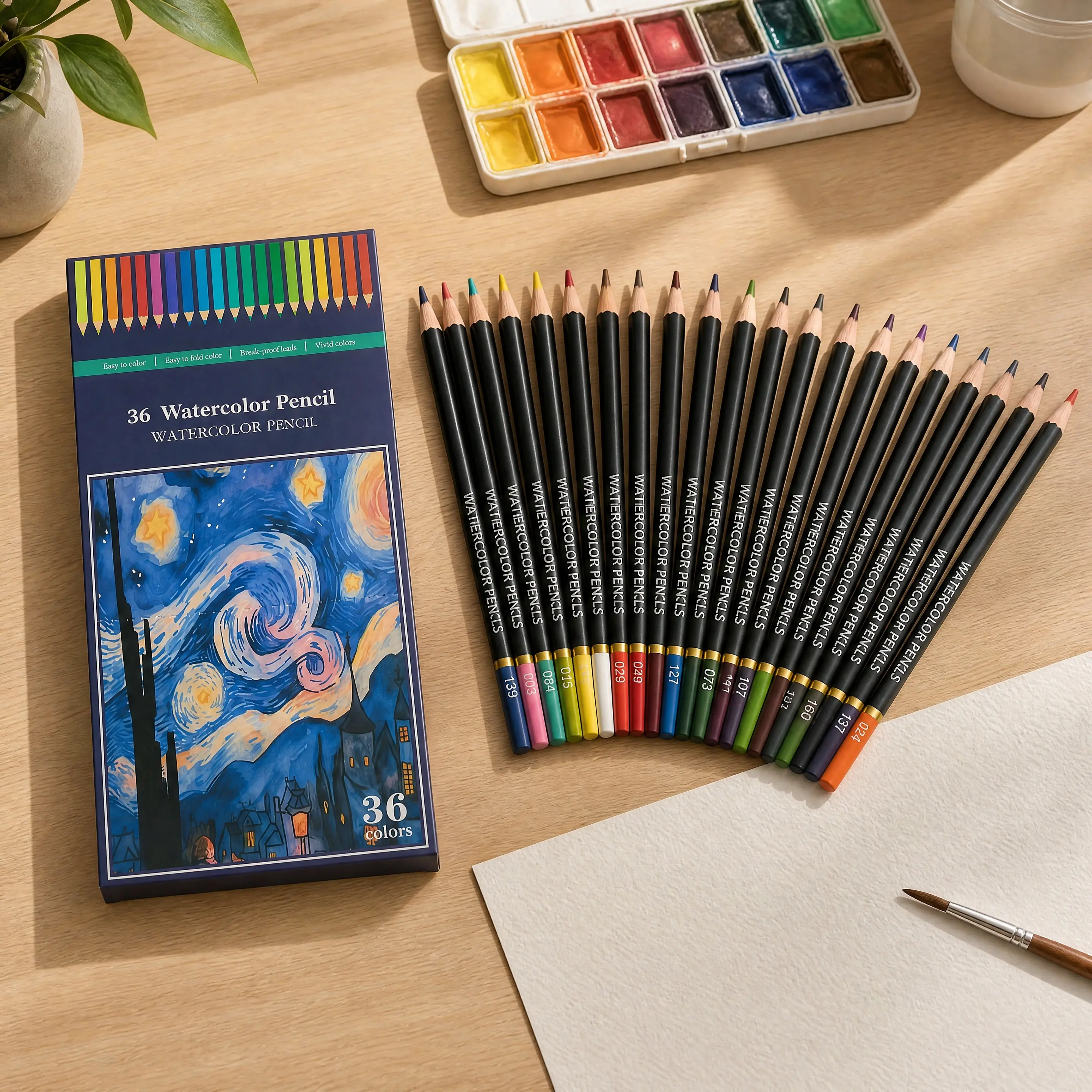 36-Count Premier Watercolored Pencils, Soft Core Assorted Set, Durable Vibrant Ultra-Smooth, for Adult Coloring Art, Drawing, Office Stationery Writing & Correction Tool