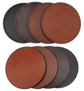 LEATHER COASTER SET - 4 Plain or Stitched Leather Coasters