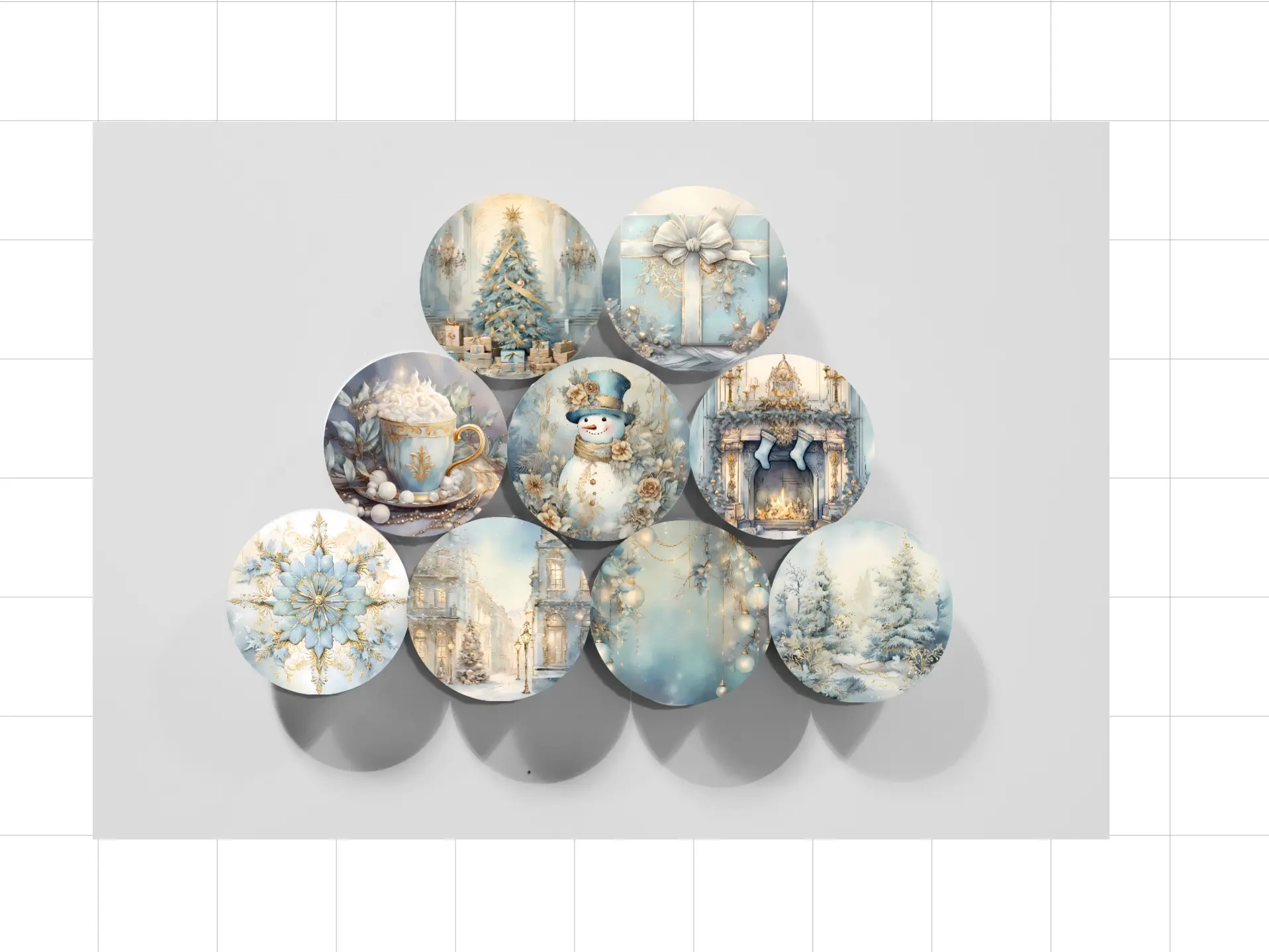 Blue Xmas Magnet Button Set - Perfect for Fridge Decoration and Gift Giving - Round