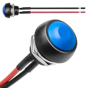 1/2"(12mm) Pre-Wired Mounting Hole On/Off Blue Mini Round  Momentary Push Button  JF-33B -2Pack